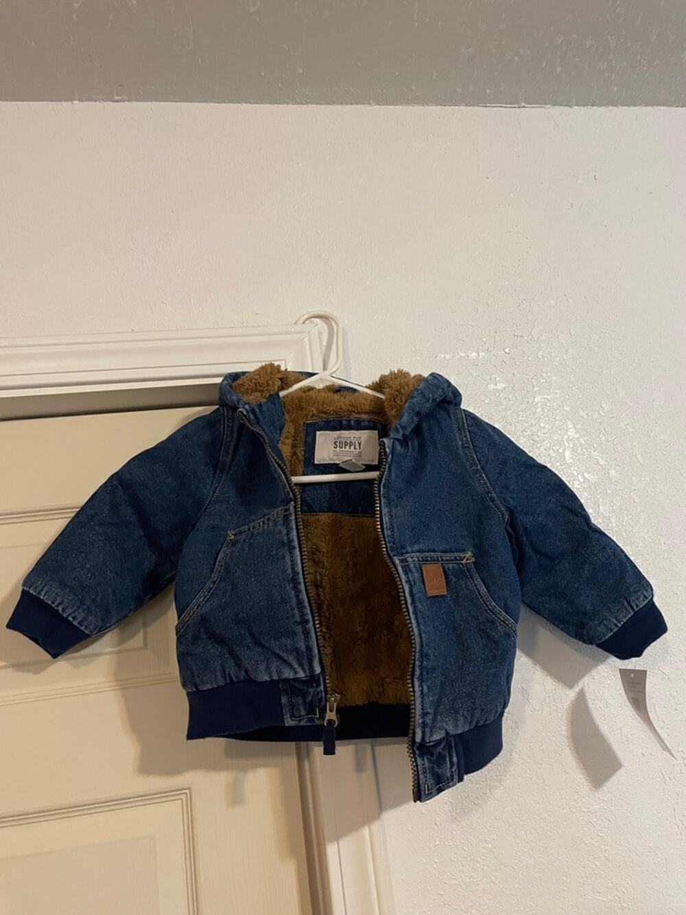 London Fog Kids Dark Blue Denim Jacket with Brown Faux Fur Hood NWT2T NWT